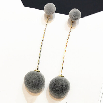 

Fashion 1 Pair Women Ball Double-Sided Earrings Hairy Fluffy Ball Long Earrings Long Dangle Jewelry Charm