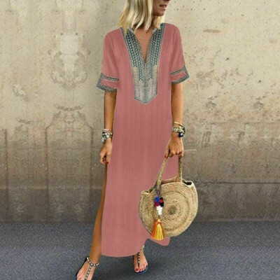 

New Womens Sleeveless Boho Party Casual Linen Kaftan Maxi Dress Long Dresses