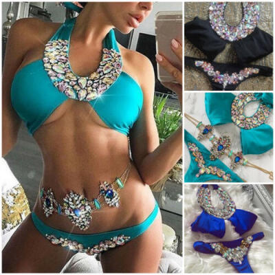 

Sexy Women Crystal Bikini Set Push-Up Padded Swimwear Swimsuit Bathing Beachwear