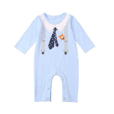 

Baby Cotton Rompers for Boys&Girls Blue gentleman Bear Rompers Full Sleeve Solid O-Neck Clothing