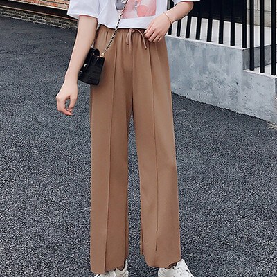 

Tailored Women Casual Solid Color Loose Chiffon High Pant Elastic Waist Ankle-Length Pant