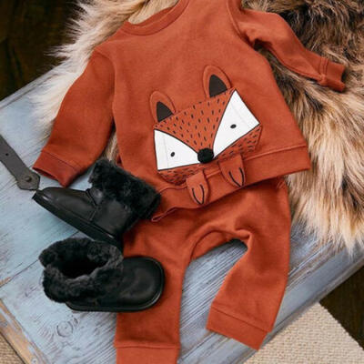 

US Stock Newborn Kid Baby Boys Girl Fox Print T-shirt TopLong Pants Outfit Set
