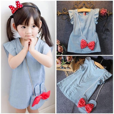 

Kids Baby Girl Dress Minnie Mouse Bag Demin Gown Party Dress Sleeveless Clothes