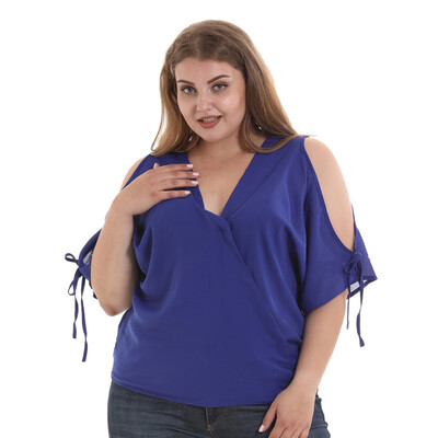 

Starmoon Womens Short Sleeve Off Shoulder Strap Bow Large Size Chiffon Blouse T-Shirt