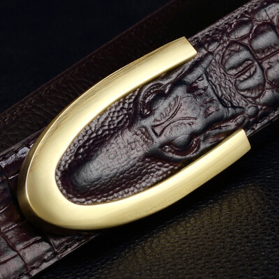 

Guangzhou factory belt mens leather crocodile belt mens youth Korean fashion business leather pants with smooth buckle