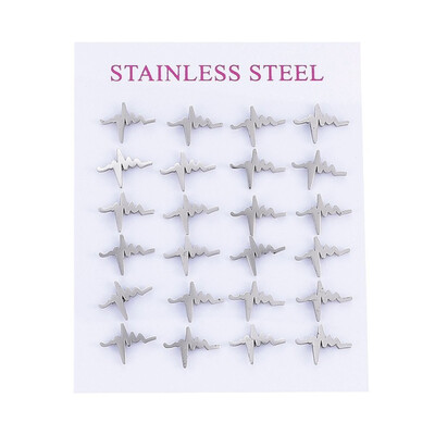 

304 Stainless Steel Stud Earrings Heartbeat Stainless Steel Color 85x115x1mm Pin 08mm