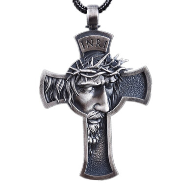

Men Fashion Jesus Engraved Cross Pendant Necklace Sweater Chain Jewelry Gift