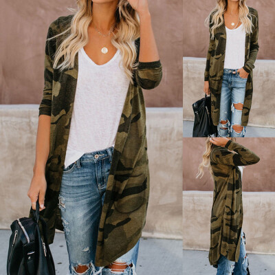 

Roseonmyhand Womens Ladies Long Cardigan Camouflage Long Sleeve Pocket Coat Outerwear