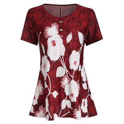 

Starmoon Womens Plus Size Casual O-Neck Short-Sleeved Printed Button T-shirt Top