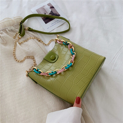 

Qiao Bani 2019 new Korean chic fashion simple contrast color chain bucket bag trend single shoulder diagonal handbag