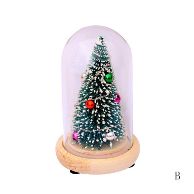 

Siaonvr Wooden Glass Cover Christmas Tree Ornaments Glowing Mini Christmas Tree