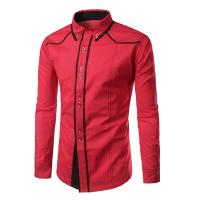 

Tailored Fashion Men Slim Solid Button Turn-down Collar Long Sleeve T-shirt Tops