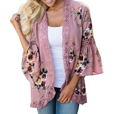 

Roseonmyhand Women Lace Floral Open Cape Casual Coat Loose Blouse kimono Jacket Cardigan