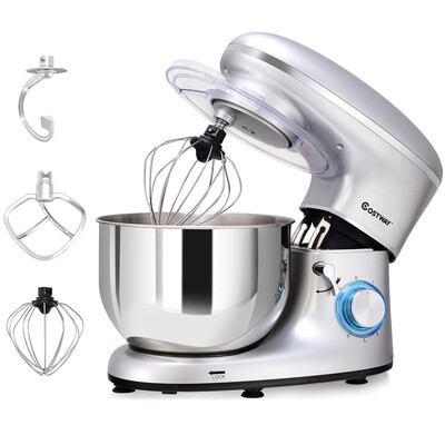 

6 Speed 63 Qt Tilt-Head Stainless Steel Electric Food Stand Mixer-Silver