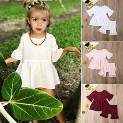 

2PCS Toddler Baby Girl Clothes Flared Tops DressLace Shorts Outfits Summer Set