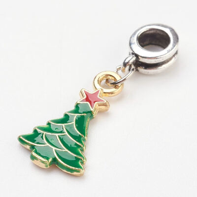 

Tibetan Style Alloy European Dangle Beads with Christmas Tree Alloy Enamel Pendants Green 33mm Hole 5mm