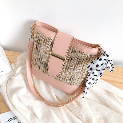 

Tailored Womens Fashion Retro Woven Shoulder Bag Solid Color Scarf Woven Bag Beach Bag