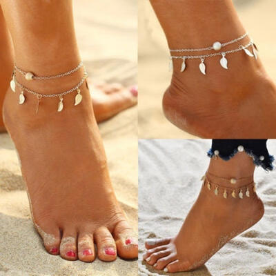 

Womens Ankle Bracelet Silver Gold Plated Sterling Anklet Foot Chain Beach Beads