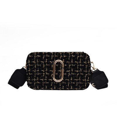 

Small Woolen Plaid Bag Women Luxury Handbags Female Square Bags Wide Shoulder Strap Wild Messenger Bag Bolso Mujer