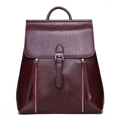 

New womens bag Korean fashion oil wax leather backpack student bag casual backpack