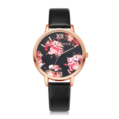 

Unique Womens Watches Flower PatternThin Scale Silver Dial Ladies Quartz Wristwatch Leather Clock Fashion Relogio Feminino