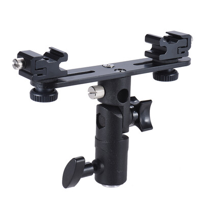 

Double Twins Dual Hot Shoe Swivel Lamp Bulb Speedlight Flash Light Stand Mount Bracket Holder with Umbrella Socket for Studio Vide