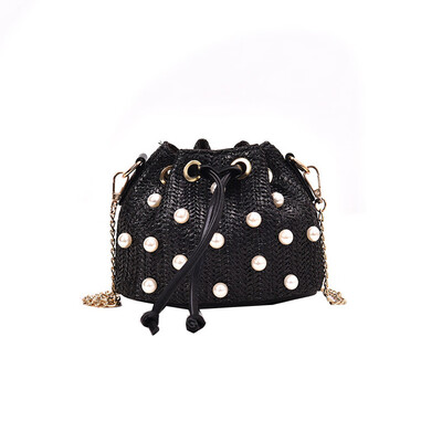 

Tailored National Wind Straw Bag 2019 New Chain Woven Shoulder Bag Pearl Messenger Bag