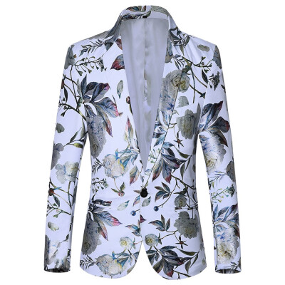 

Toponeto Mens Casual Business Wedding Long Sleeve Print Floral Suit Coat Jacket