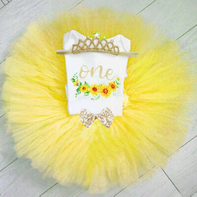 

2Pcs Newborn Kid Baby Girls 1st Birthday Floral Romper Bowknot Tutu Skirt Dress