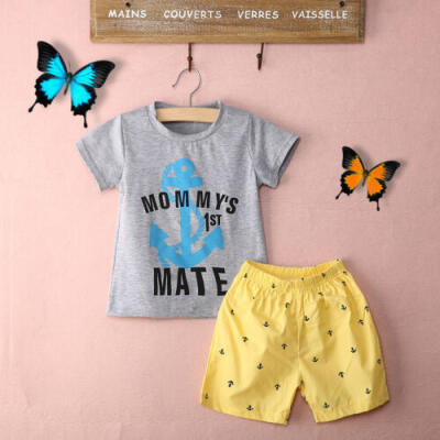 

2Pcs Kids Baby Boys Summer Outfits Anchor T-shirt TopsShorts Pants Set Clothes