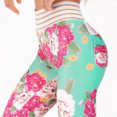 

Europe&America AliExpress ebay hot new flower printing electric hip yoga pants sports leggings fitness pants women Green