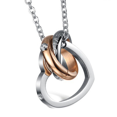 

1Pc Romantic Rose Gold Color Shining Crystal Couple Necklace Titanium Steel Woman Man Jewelry
