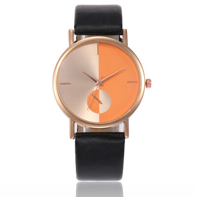 

Creative PU with gold shell ladies quartz watch casual men