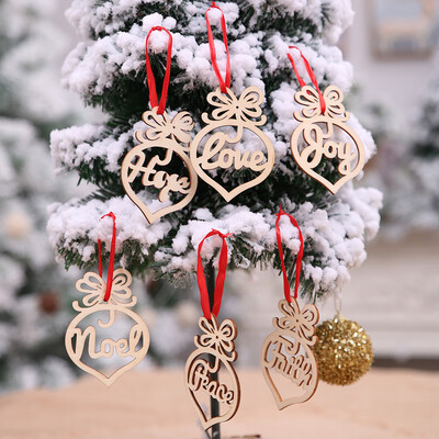 

〖Follure〗6Pcs Christmas Decorations Wooden Ornament Xmas Tree Hanging Tags Pendant Decor