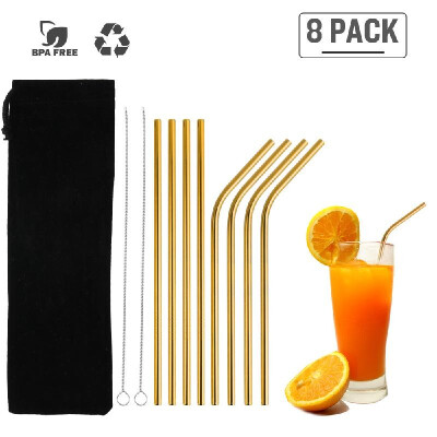 

8Pcs Stainless Steel Straws Reusable Straws Set Matte Drinking Straws FDA-Approved BPA Free Cleaning Brush Portable Bag for All Si