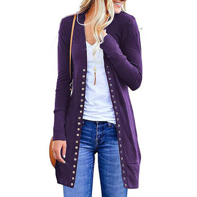

Roseonmyhand Womens Fashion Solid Color Long-Sleeved Button Cardigan Loose Knit Jacket Coat