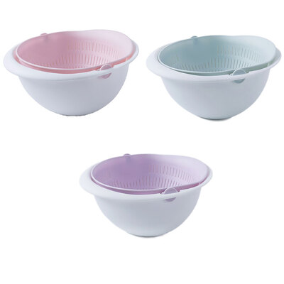 

2-in-1 Multifunction Kitchen Colander Strainer Bowl Set Fruit Vegetable Double Layered Rotatable Drain Basin Basket