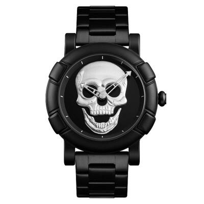 

SKMEI 9178 Mens Watch Skull Quartz Watch Stainless Steel Male Water Resistant Wristwatch