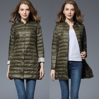 

Roseonmyhand Womens Casual O-neck Light Coat Solid Color Long Button Pocket Down Jackets