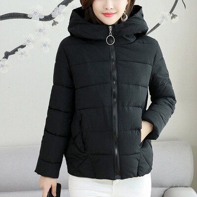 

Tailored Fashion Women Winter Warm Hooded Cotton Winter Jacket Solid Long-Sleeved Coat