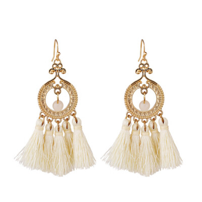 

Bohemian Women Big Ring Long Tassel Dangle Hook Earrings Statement Jewelry Gift