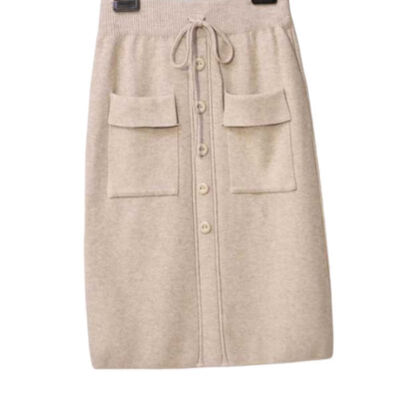 

Women Autumn Knit Sweet Vintage High Waist A-Line Wild Solid Color Bag Hip Skirt
