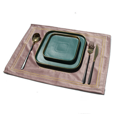 

Gobestart Gold Velvet Embroidered Western Mat Custom Velvet Anti-Hot Tableware Mat