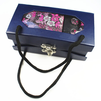 

Customized new tie four-piece high-grade polyester silk yarn-dyed jacquard cashew flower portable tie set