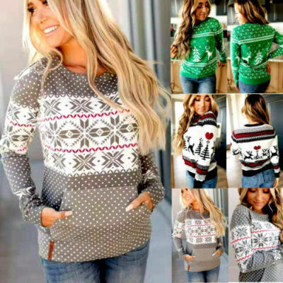 

Women Christmas Sweater Sweatshirt Long Sleeve Blouse Xmas Pullover T Shirt Top