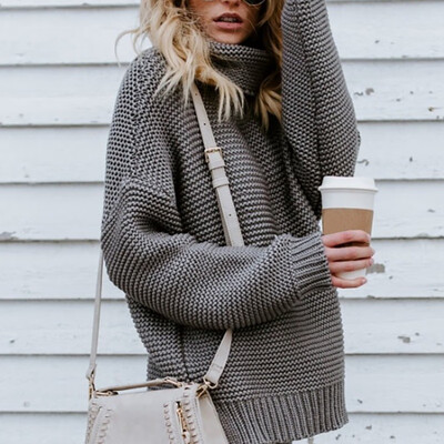 

Sweater Women Autumn Solid Color All-match Fashion Concise Loose Pullovers Elegant Long Sleeve Turtelneck Sweater