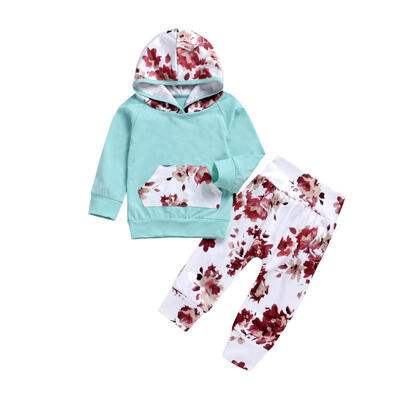 

New Toddler Baby Girls Long Sleeve Floral Outfits Hoodie TopPants 2Pcs Outfit Set