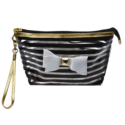 

〖Follure〗Transparent PVC Bowknot Stripe Cosmetic Bag BK