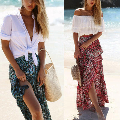 

Women Ladies Boho Tribal Floral Skirt Maxi Summer Beach Long Casual Skirt Dress