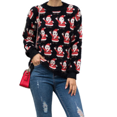 

Women Autumn Fashion Concise Casual Christmas Cartoon Pattern All-match Pullover Sweater